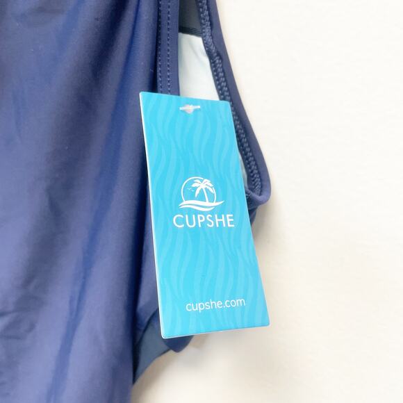 Cupshe Womens Navy Blue One Shoulder Tummy Control Mesh One Piece Swimsuit Large - Picture 4 of 6